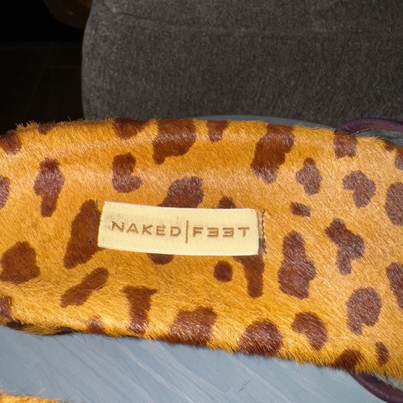 Naked Feet leopard print cow hair burgundy velvet closed platform mule size 5.5 - Picture 6 of 10